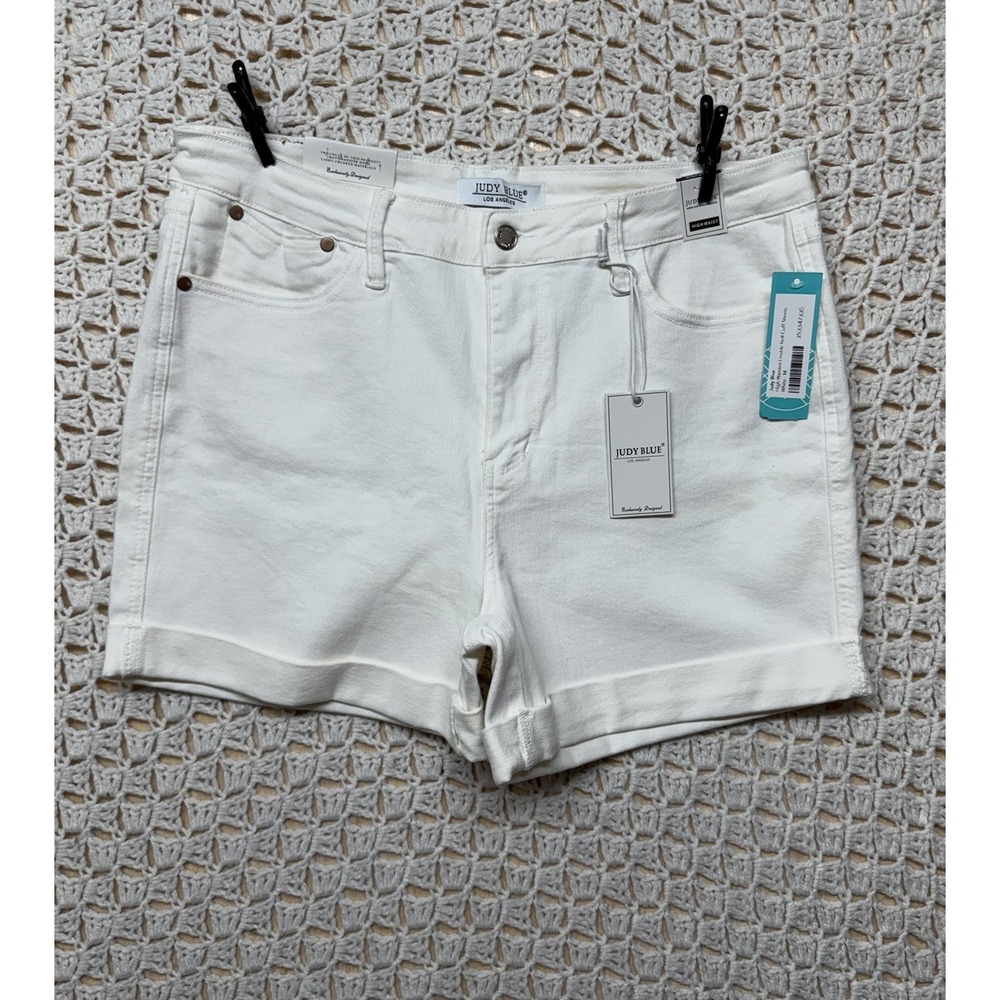 Judy Blue Denim Shorts Women Tag 32 Fits W34 L4 White High Waist Cuffed NWT